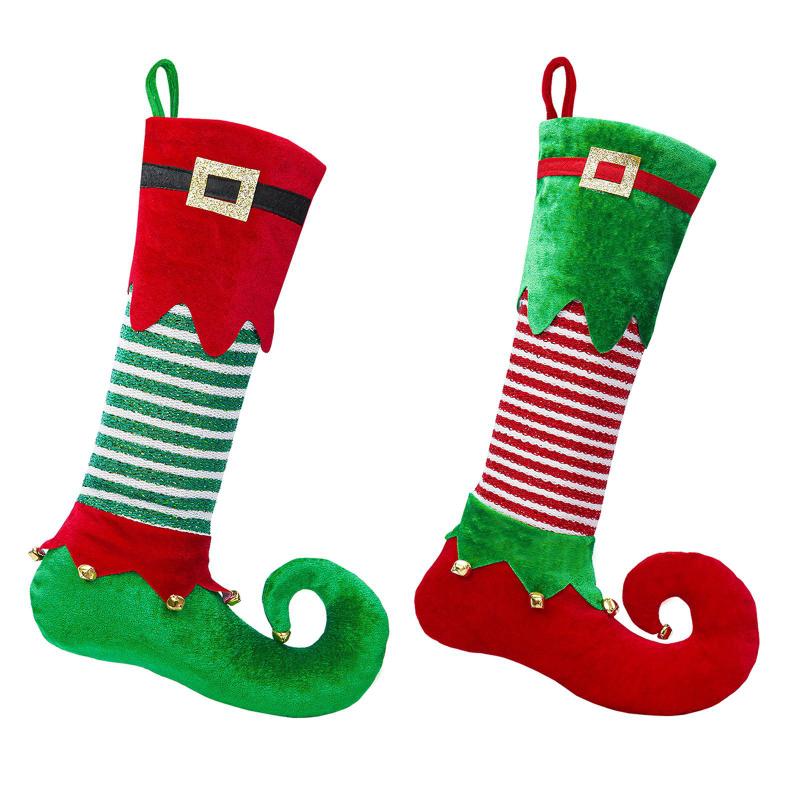 Neue Weihnachtsdekorationen Weihnachtsstrümpfe mit Glöckchen und Elfensocken plus Buchstaben Weihnachtsbaumanhänger Geschenke