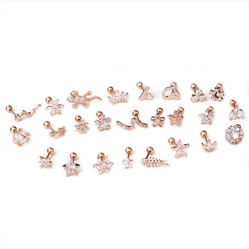 1piece Gold Color Crown Star Flower CZ Tragus Cartilage Stainless Steel Ear Stud Piercing Crystal Daith Earring