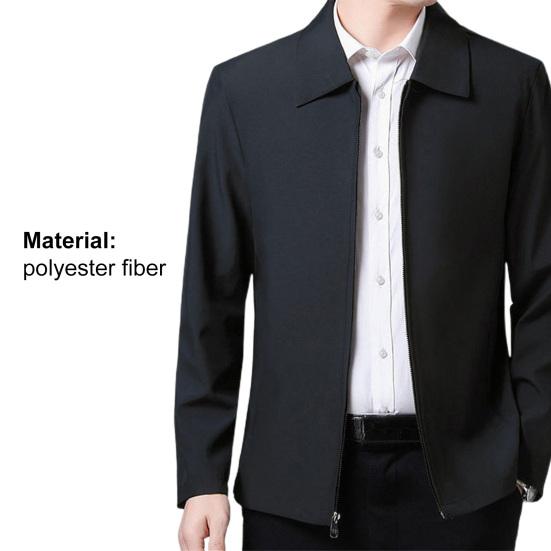 Men Coat Smooth Zipper Lapel Collar Solid Color Middle-aged Men Casual Jackets for Cold Weather