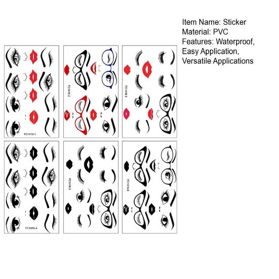 6 גליונות מדבקות פנים שפתיים עיניים גבות אף מדבקות דבק עצמי מדבקות פנים לאישה לעבודות יצירה עציצים קישוט למסיבת חג