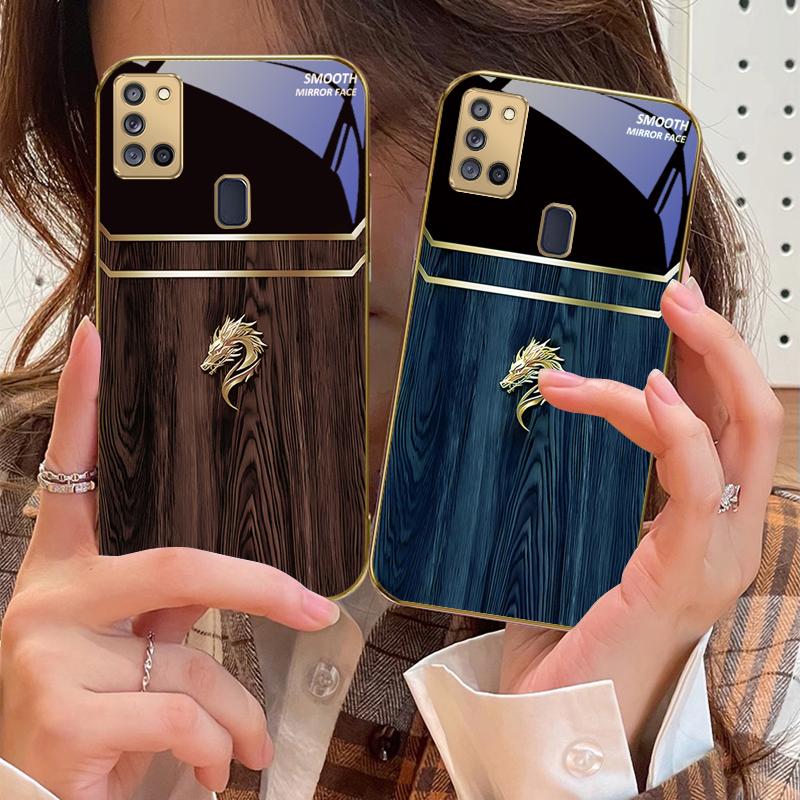 Brilliant Golden Dragon For Samsung A 31 32 A33 A34 35 14 A15 13 16 25 26 50 52 53 54 55 56 70 71 72 73 Golden Glass Phone Case