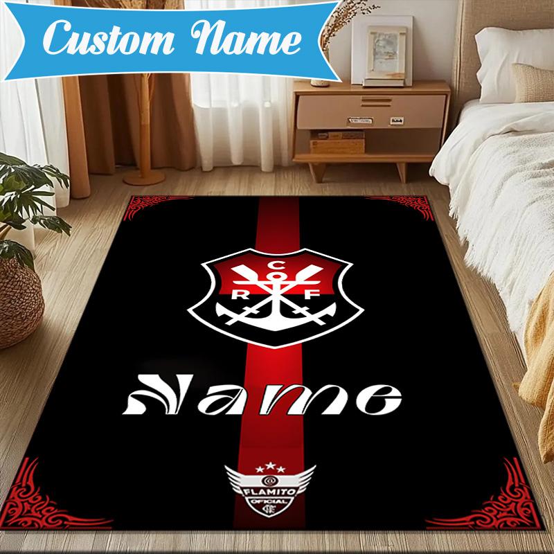Custom Name Black Crest Flamengo Rug Game Carpet, Floor Mat for Bedroom Living Room Entryway Rug, Home Decor Idea Gift for Christmas birthday