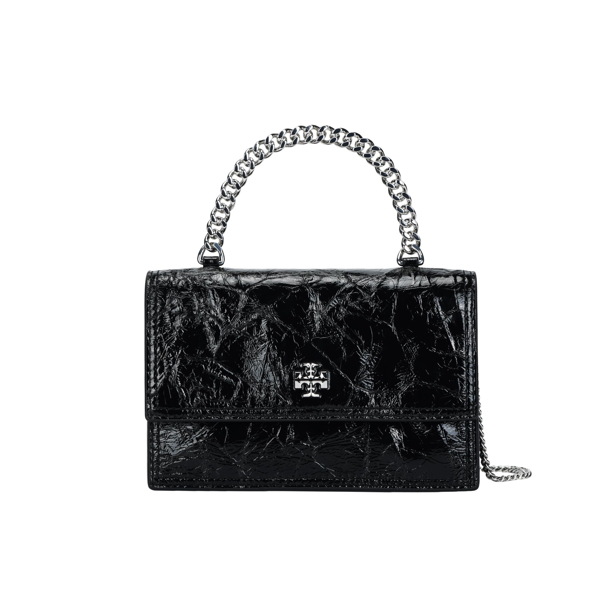 

Tory Burch Kira Chain Decorated Metal Piece Leather Mini Shoulder Handbag Women handbags Black 164988-001 Basic Set (Bag+Dust Bag)