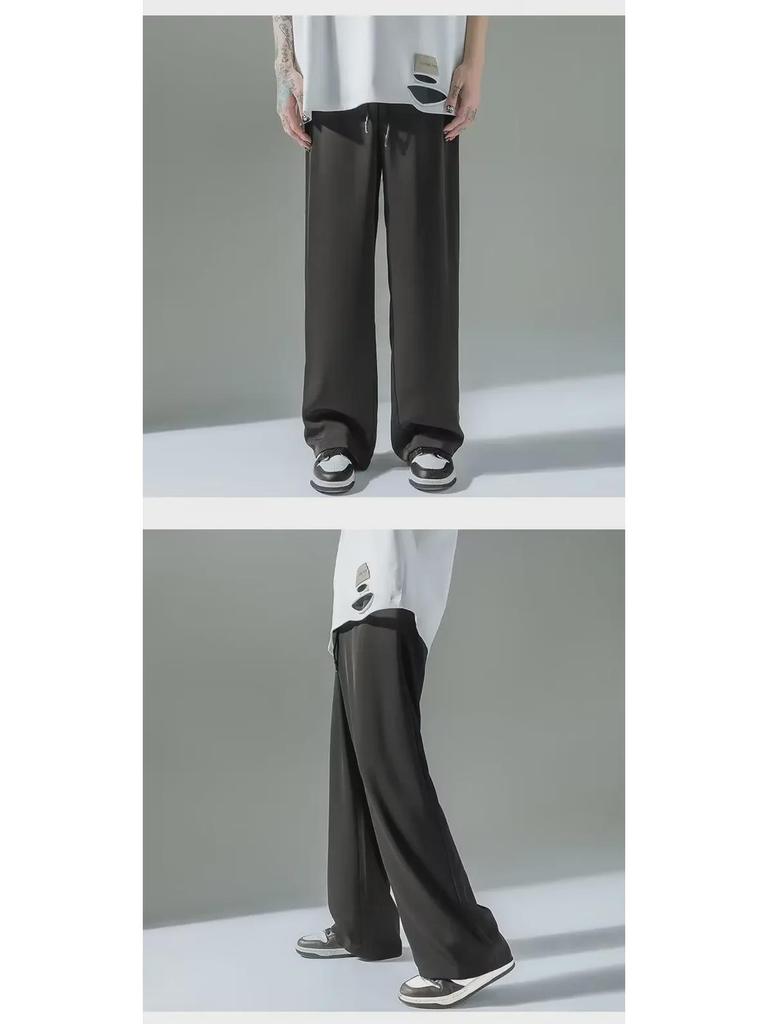 Men's Summer Ice Silk Wide-Leg Pants - Loose, Straight, Floor-Length Suit Pants