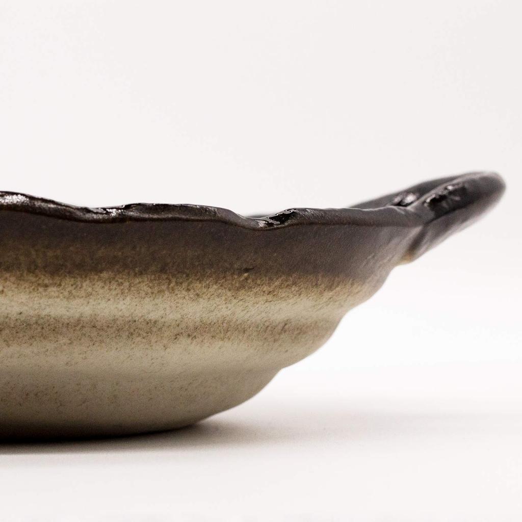 Mino ware handmade bowl, approx. 26 x 21 x 6 cm, Shinkai glaze, made in Japan 508-15