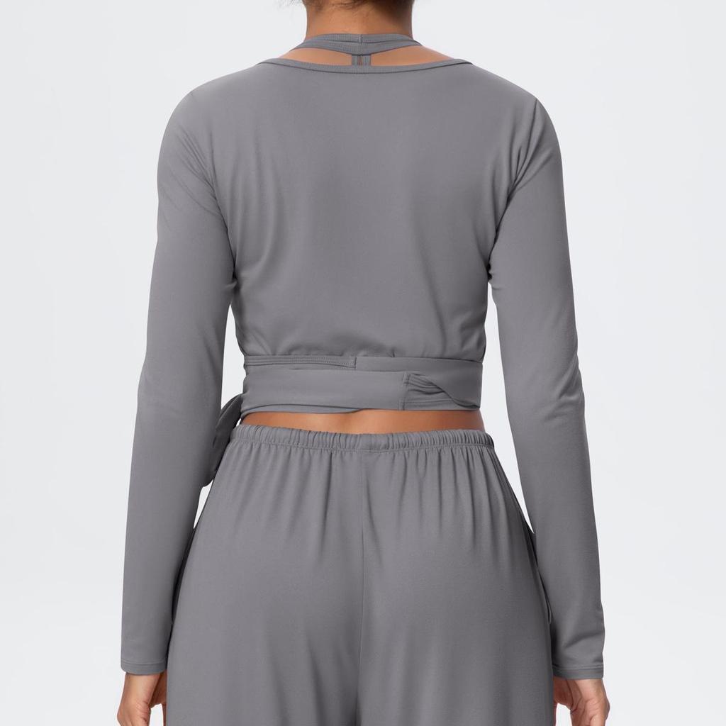 Brushed Long Sleeve One-Piece Tie-Up Yoga Wear for Outdoor Sports