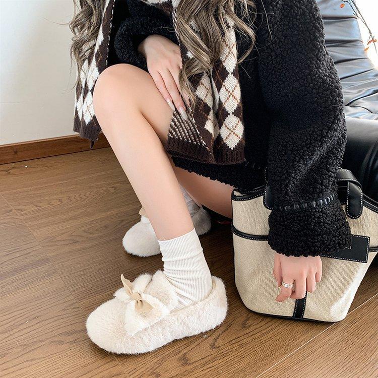 [Youshilai] Sweet Bow Loafers Women's Winter 2025 New Shallow Mouth Casual Versatile One Pedal
