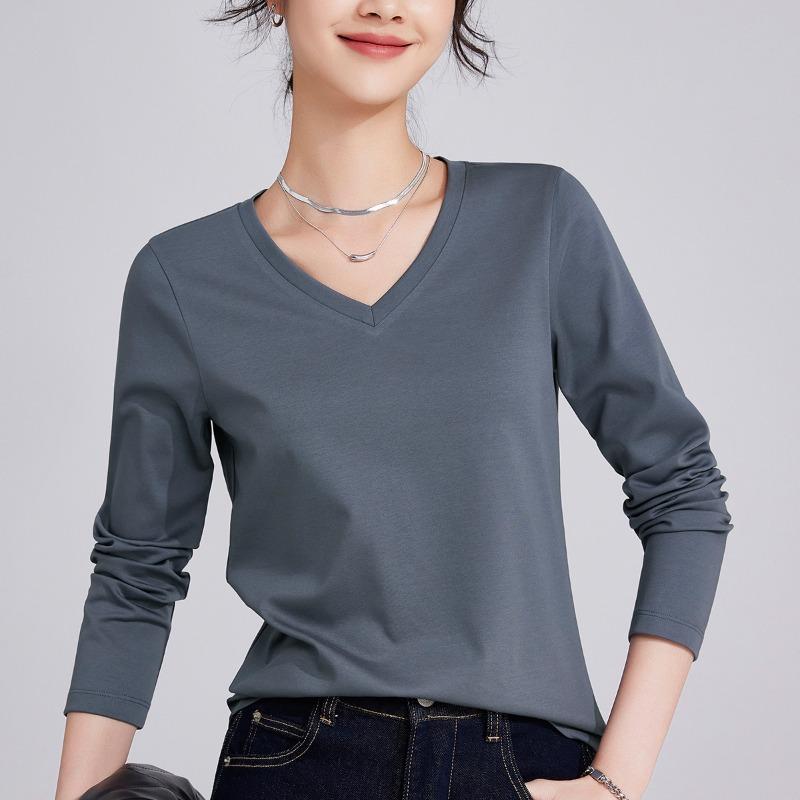 Spring and summer women's clothing basic women's loose support double-sided mercerized cotton long-sleeved women's top