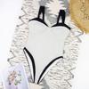 European & American Plus Size Women's Black and White Colorblock One-Piece Swimsuit - Sexy Cross-Border Triangle Bikini.