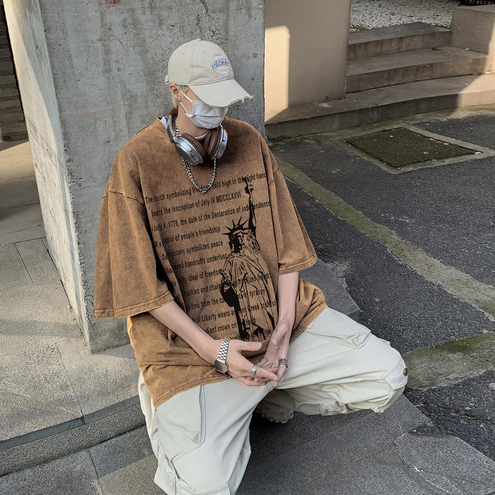 S-5XL 280gsm 100% bavlna Pánské nebo dámské tričko Streetwear Krátký punkové topy Tričko Zomer Vintage Acid Wash