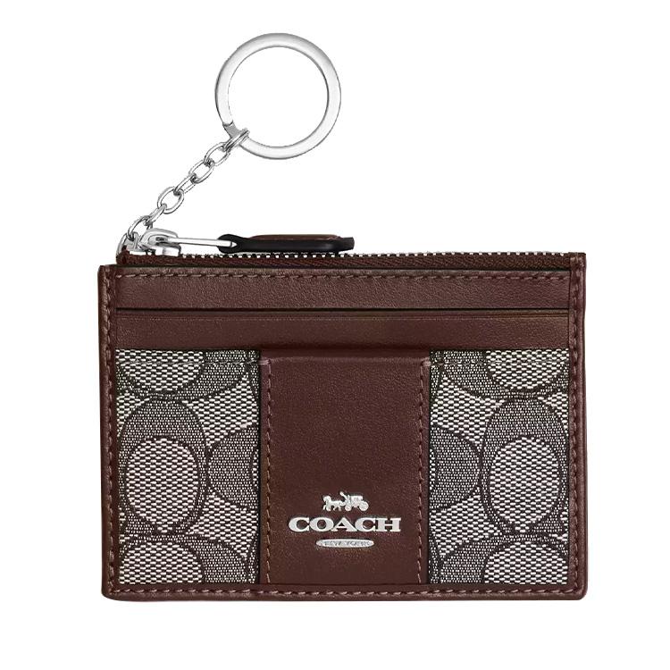 Coach Skinny Id Case 11 Classic Monogram Logo Zipper Leather Wallet Card Holder Women wallet Silver Oak Maple CU988-SVS8S Silver Oak Maple