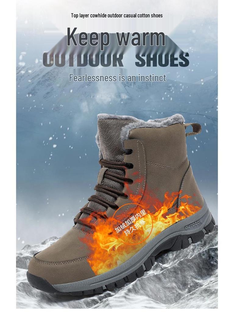 Men's Winter Plus Size High-Top Cotton Snow Boots - Thick Sole, Waterproof, Fleece-Lined for Extra Warmth
