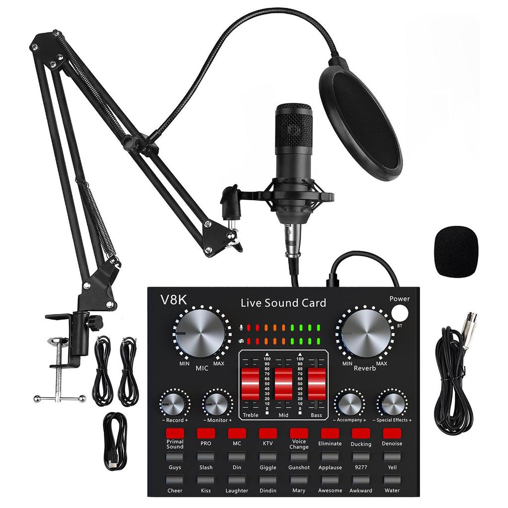 V8K Ses USB Harici Ses Kartı Çoklu Taşınabilir Mikrofon Canlı Yayın Ses Kartı Cep Telefonu Bilgisayar için