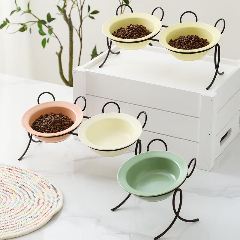 Ruhan Ceramic Double Pet Bowl with Iron Stand
