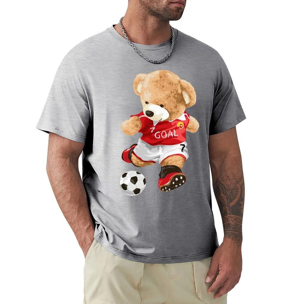 Cute Teddy Bear Playing Soccer T Shirt Harajuku Short Sleeve T-shirt 100% Cotton Graphics Tshirt Tops