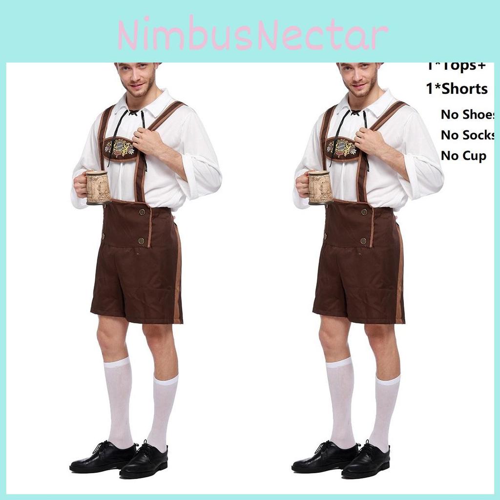 Stylish Men Oktoberfest Clothing Cosplay Costume Featuring Solid Shirt And Suspenders