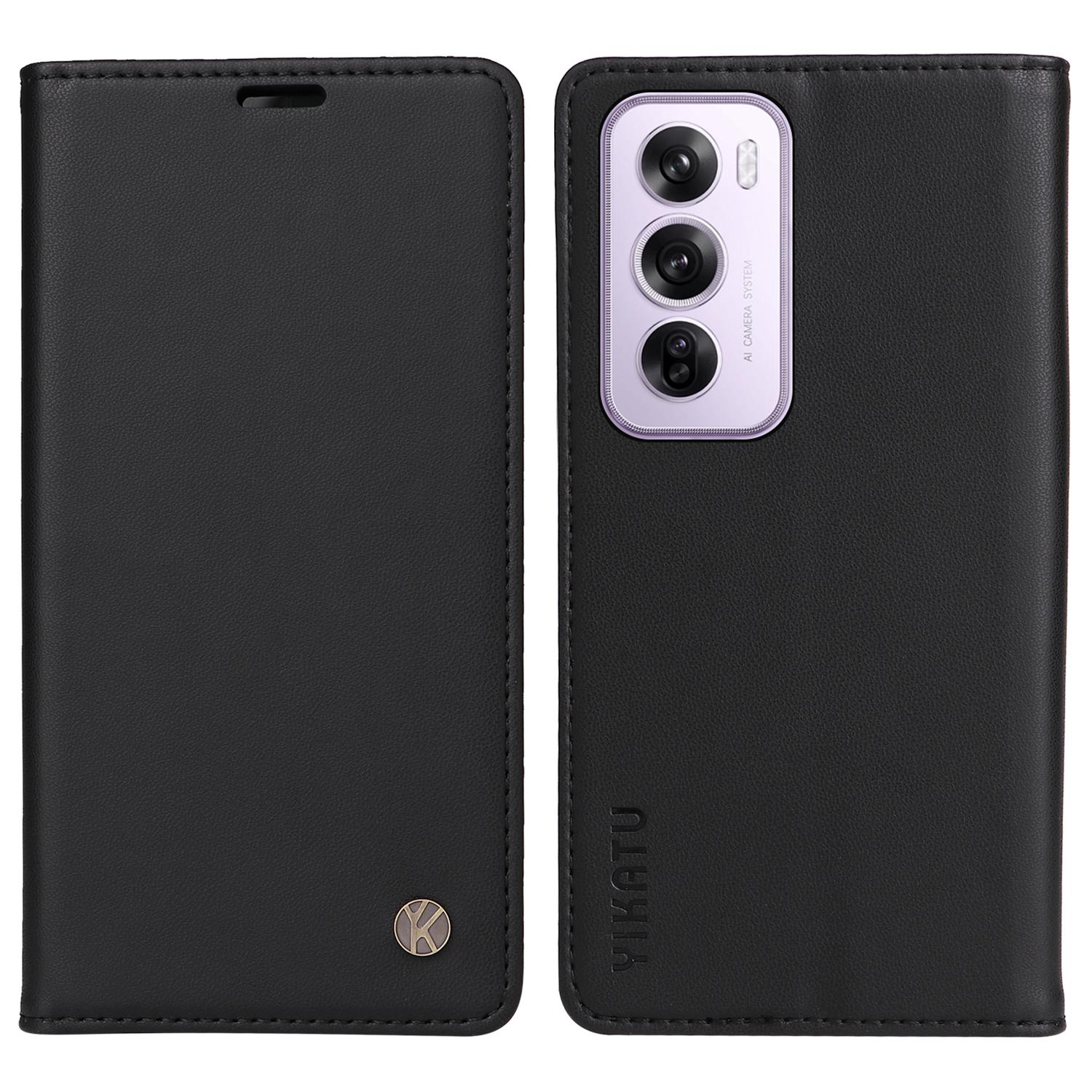 

YIKATU YK-001 For Oppo Reno12 Pro 5G (China)/(Global) Case Leather Magnetic Auto-absorbed Phone Cover Black