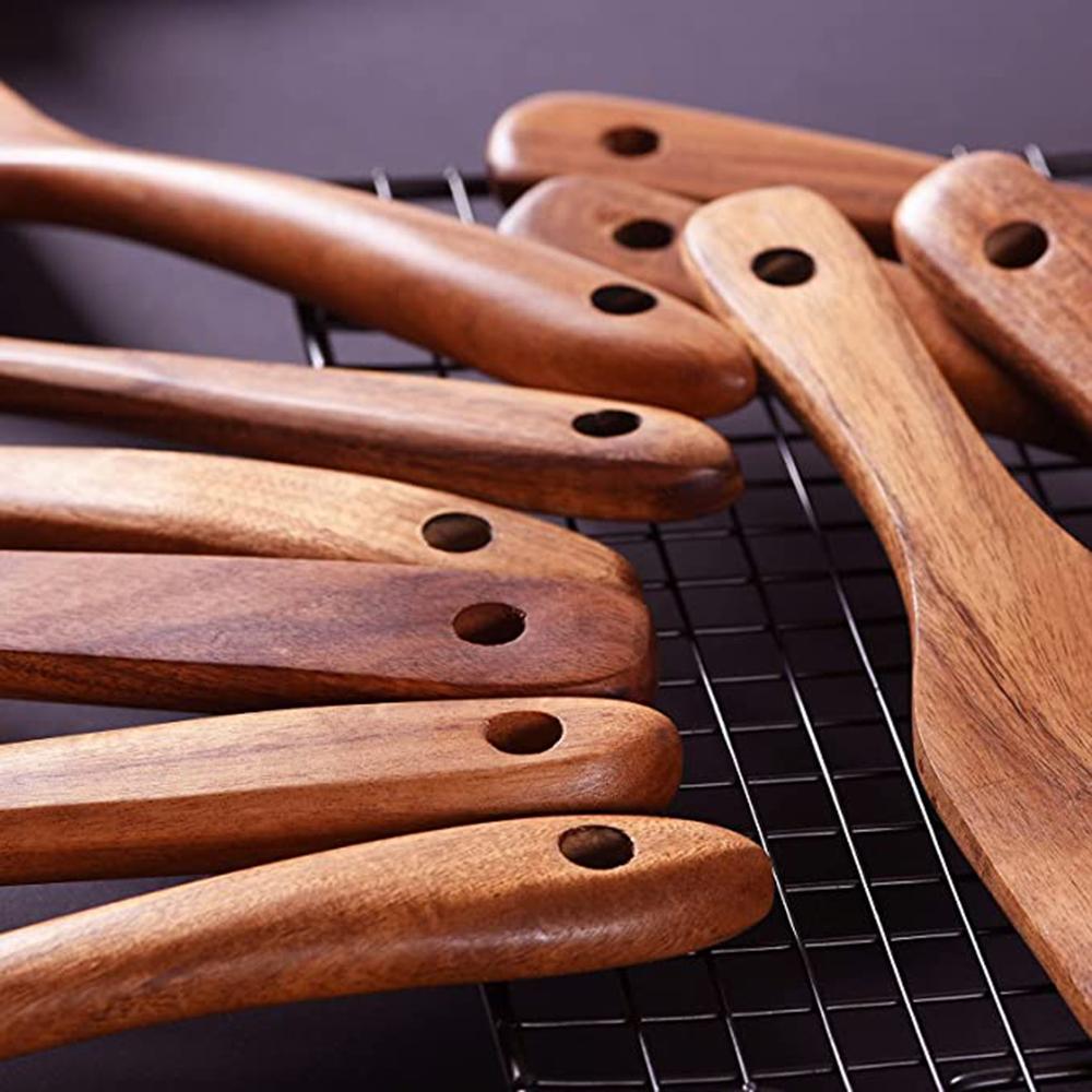 1-10 PC Wooden Cooking Spoons Smooth Teak Wooden Cooking Utensils Non-Stick Wooden Cooking Utensils – Wooden Spoons Set