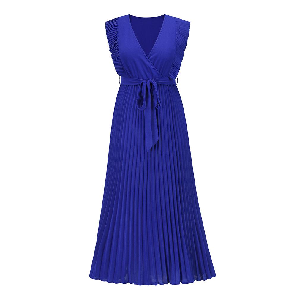 Strand Schlank Sexy Rüschenärmel Chiffon Plissee Einfarbig Kleider