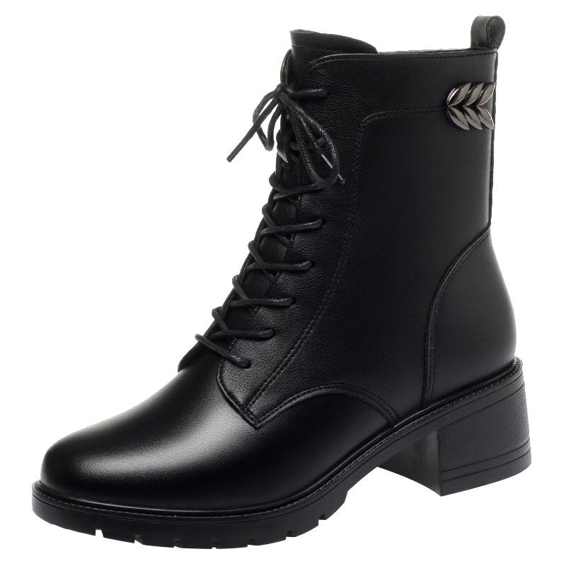 Leather shoes women's British style Martin boots show feet small thick boots soft leather soft sole winter shoes autumn and winter velvet short boots
