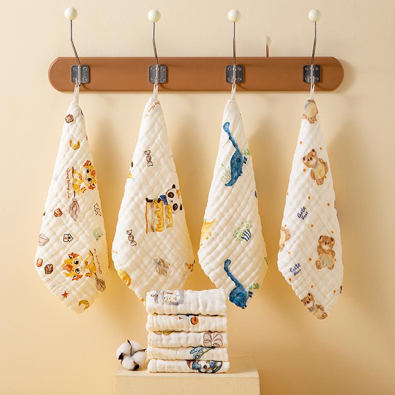 Pure Cotton Baby Washcloth - Soft Cartoon Infant Face Towel, Saliva Towel, Newborn Small Square Towel