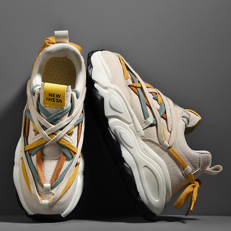 

Daddy shoes men s 2025 spring new fashion show shoes Korean version trend thick sole heightening couple shoes casual men s shoes 44 бежевый