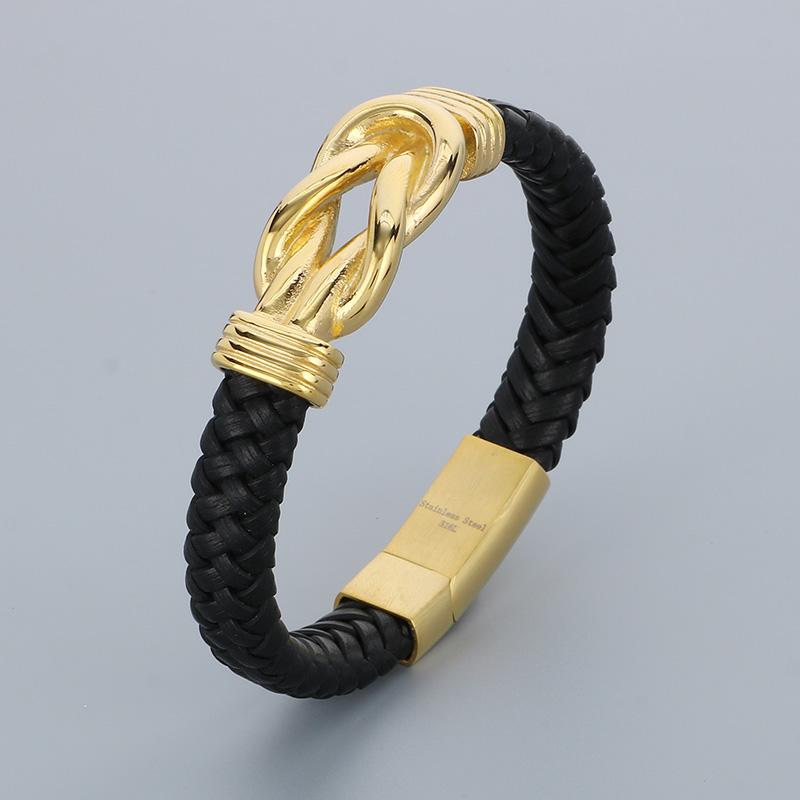Bracciale Classico in Acciaio Inossidabile e Pelle di Mucca per Uomo Fascino Teschio Guanti Manette Nodo Bracciale con Charms Acciaio Inossidabile Gioielli per Festa Biker