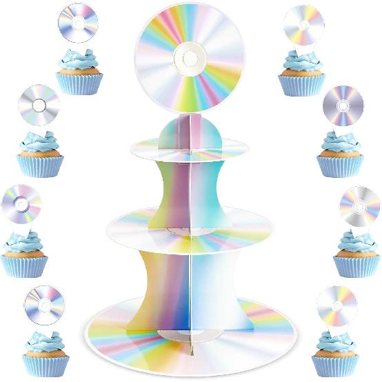 19Pcs 90 s Party Decorations 2000s Party CD Cupcake Stand Retro Y2k Cupcakes Toppers Early 90s Party Dessert Cake Holder Decor for Early 2000s