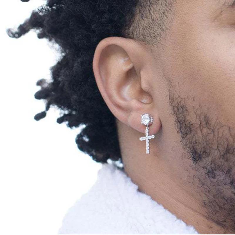 Punk Gold/ Color Cross Stud Earrings Hip Hop Rhinestone Piercing Studs For Women Men Ear Accessories Fashion Jewelry