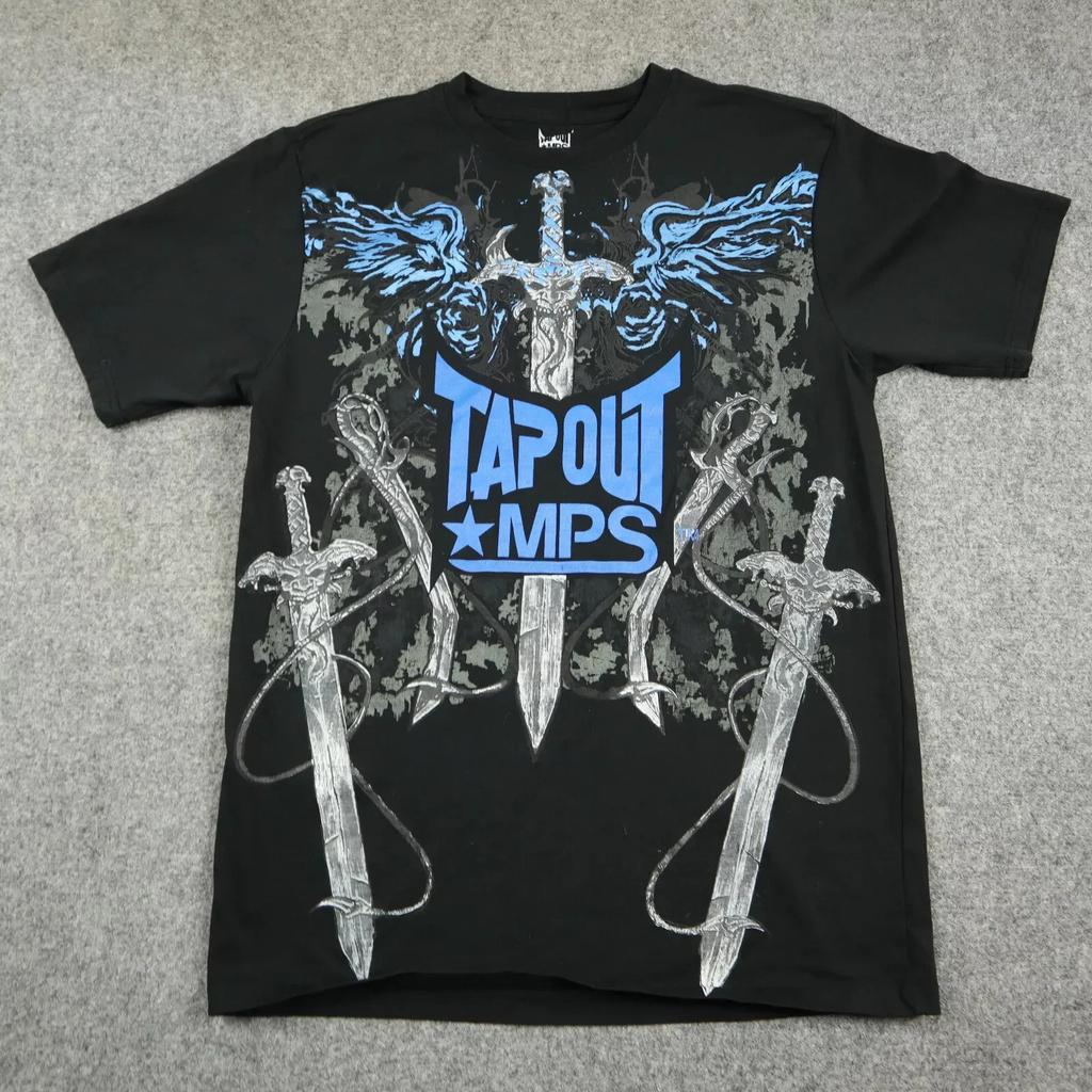 Y2K Tap Out Retro Fashion Cotton T Shirt Men Oversized Graphic Print Streetwear Short Sleeve Tee Distressed Graphic