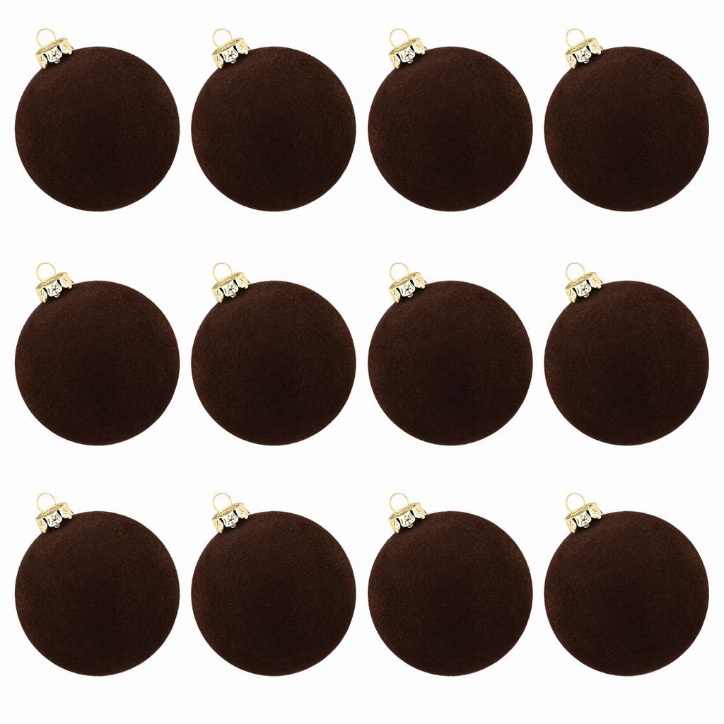 12pcs Flocked Christmas Tree Ball Velvet Christmas Pendant Ornaments Xmas Tree Hanging Balls New Year Party Plush Balls Decor