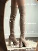 Nightclub Fashion Woman Thigh High Boots Sexy Thick High Heels Party Autumn Winter Ladies Fleece Lined Over-the-knee Booties