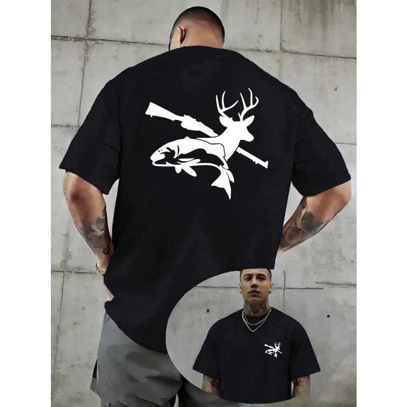 

European Size Forest-style Deer Silhouette, a Creative Pattern-designed Men s Casual T-shirt with an Outdoor, Natural, and Artistic Vibe. S чёрный
