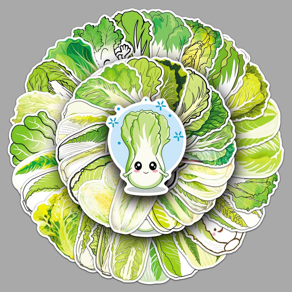 50 Waterproof Cabbage Stickers: Fresh Vegetable Graffiti for Journals, Earphones, Water Cups, and More
