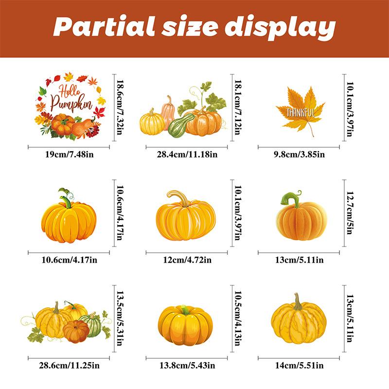 Thanksgiving Window Stickers Autumn Pumpkin Maple Leaves Cartoon Window Door Stickers Background
