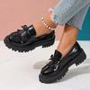 British Style Patent Leather Loafers For Women  Spring Slip On Platform Shoes Woman Bowknot Thick Bottom Student Shoes 42