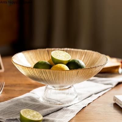 Transparent Glass Fruit Plate Tall Feet Glass Bowl Snack Tray Dessert Plates Fruit Salad Bowl Home Decorative Bowls Dinner Plate