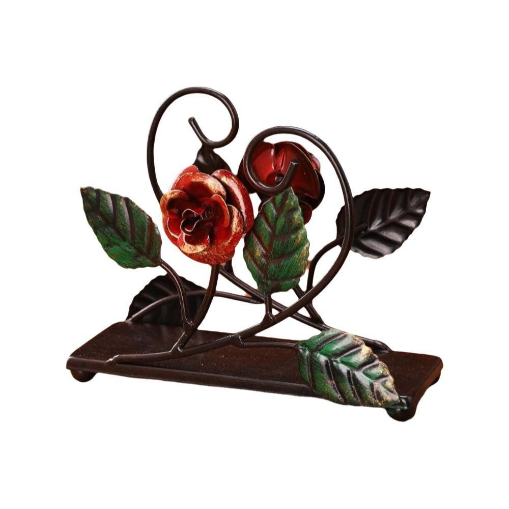 Rose Metal Napkin Holders Stable Hollowed-out Design Tissue Storage Rack Space Saving Rust-proof Vertical Napkin Dispenser