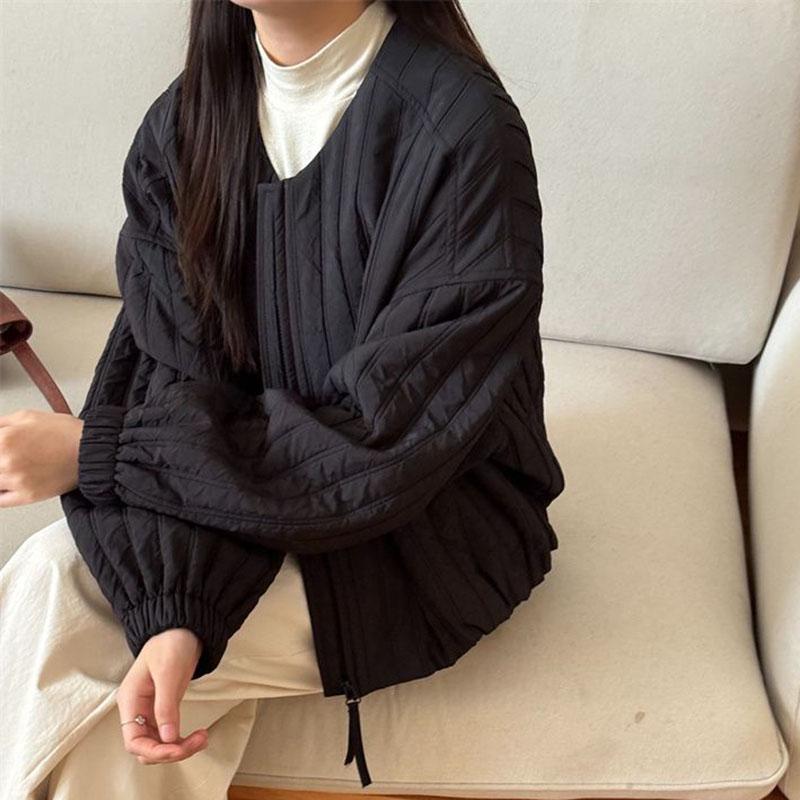 Koreanischer O-Ausschnitt Leichte Baumwolljacke Damen Winter Locker Reißverschluss Parkas Mantel Mode Oberbekleidung Damen Wintermantel