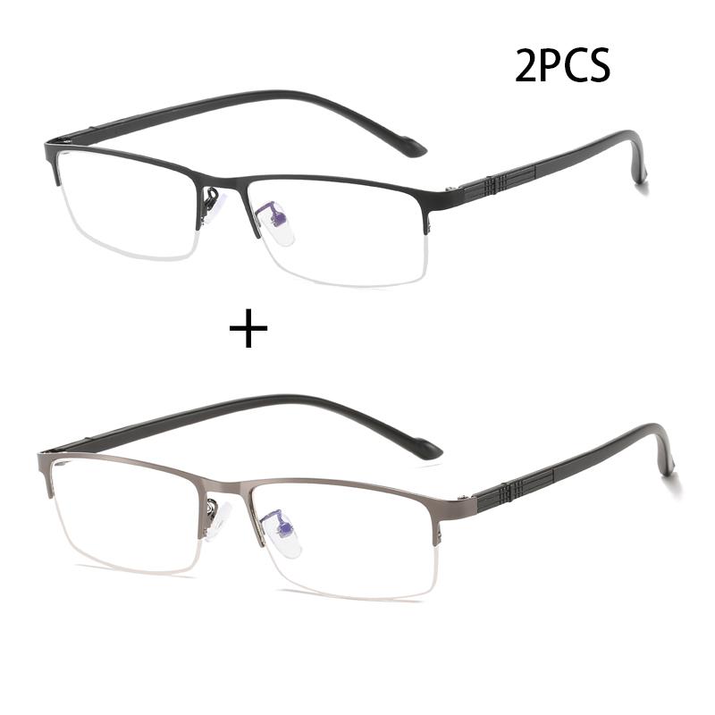 

2PCS for Men Business Reading Eyeglasses Metal Material Half-frame Men Women Fashionable Presbyopic Eyeglasses Hyperopic Anti Blue Light Eyewear 1.5