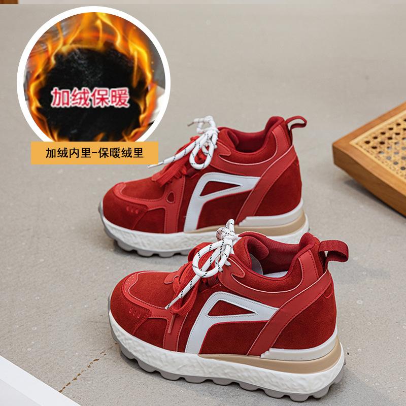 10CM Platform Forrest Gump Shoes Women's 2025 Autumn and Winter New Casual Sports Shoes Angola Red Inner Height Women's Shoes Tide
