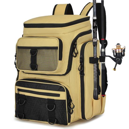 Fish Tackle Lure Organizer Storage Backpack Multi-layer Large-Capacity Design Waterproof Fishing Bag with Rod Holders