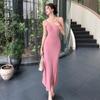 2025 French Spicy V-neck Knitted Bodycon Camisole Dress - Sexy, Slimming Hip Wrap Style for Summer