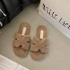 Flat-bottomed casual versatile fluffy slippers women's new autumn and winter fashion wear fluffy cotton slippers in 2025