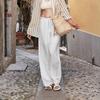 White linen tencel wide-leg women's pants, spring/summer high-end loose simple straight-leg pants, paper-thin cotton-linen casual women's trousers