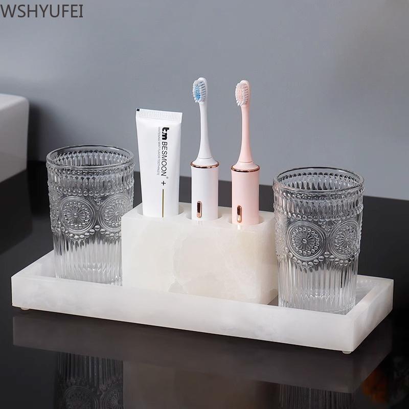 Light Luxury White Jade Stone Home Bathroom Wash Suit Bathroom Supplies Brush Tooth Cup Soap Bottle Soap Dish Toothbrush Holder