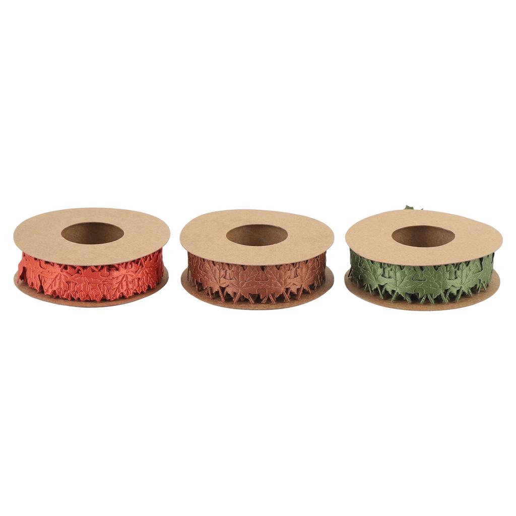 3 Rolls Fall Ribbons for Crafts 3 Color DIY Wreath Gift Wrapping Bouquets Decorations Maple Leaf