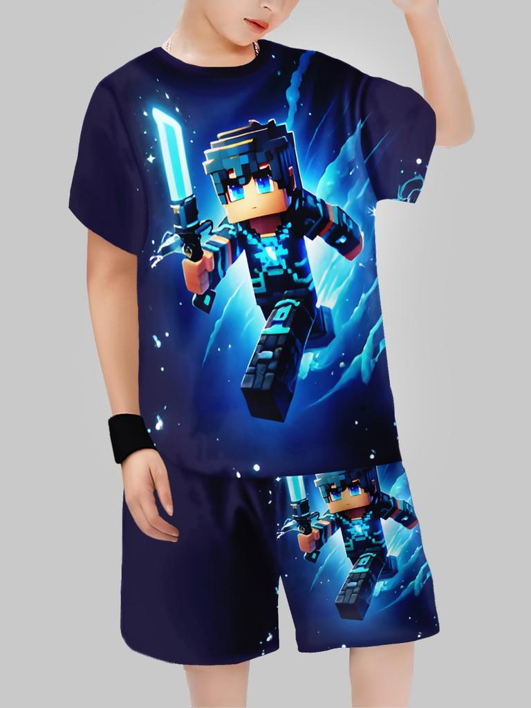 Sommer Kinderkleidung Lässiges 3D-Druck Kurzarm-T-Shirt Jungenkleidung