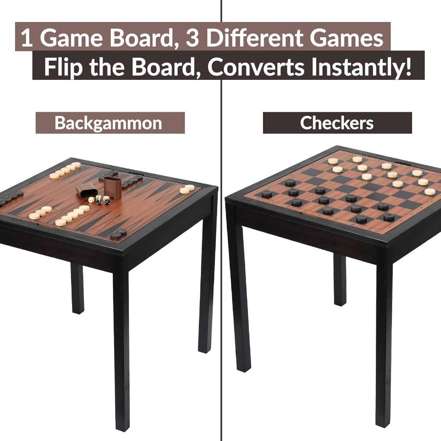 Jogos Mesa de Xadrez de Madeira Xadrez Damas e Gamão 3 em 1 Combo Mesa de Jogo Conjunto de Mobiliário para Recreação Doméstica 25 x 25 Compac