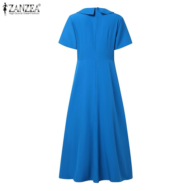 ZANZEA Damen Sommerkleid mit kurzen Ärmeln und lässigem Plissee